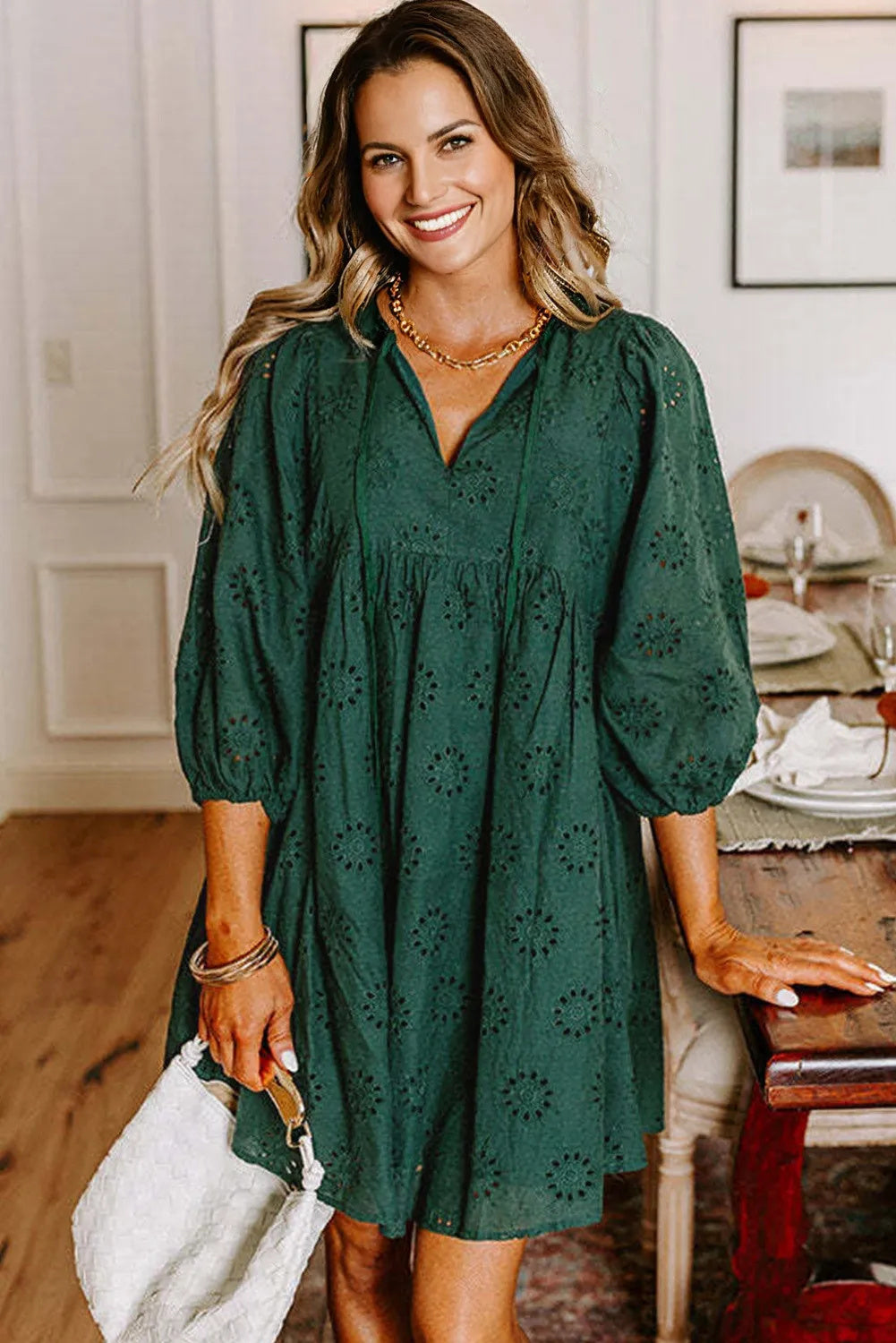 Estelle | Broderie Jurk Dames met Katoenen Tuniek
