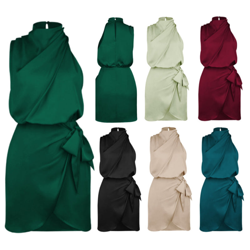 Carine | Satijnen Halter Mini Jurk