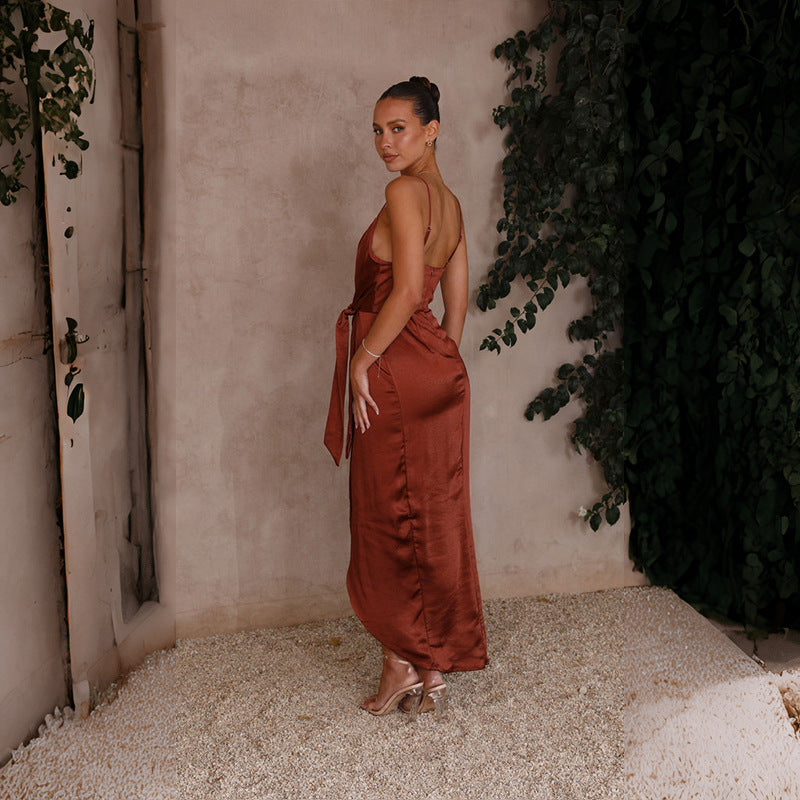 Isabella | Satin Midi Jurk Dames Chic
