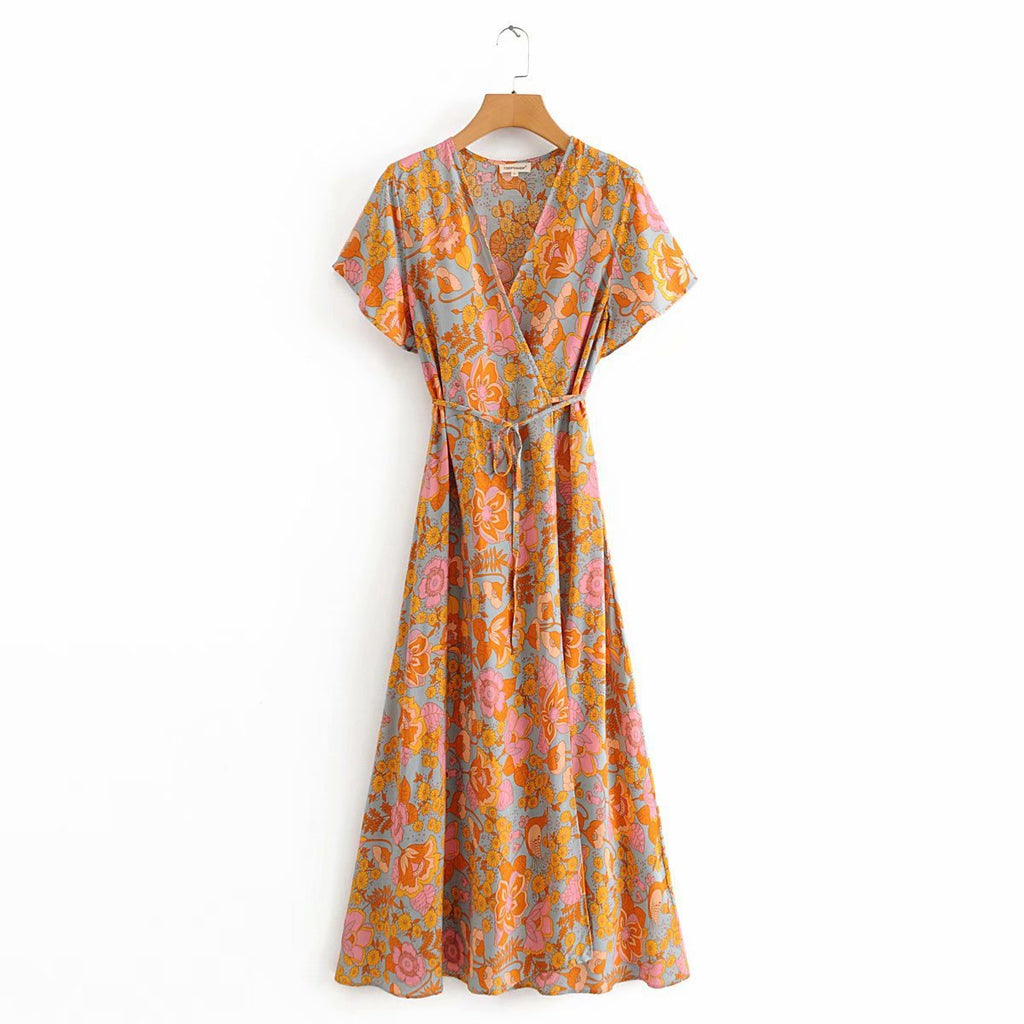 Camellia | Katoenen Maxi Wikkeljurk met Print