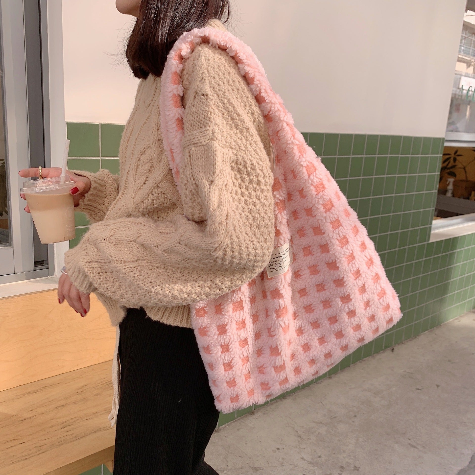 Éloane | Teddy Shopper – Grote Geruite Tote Tas