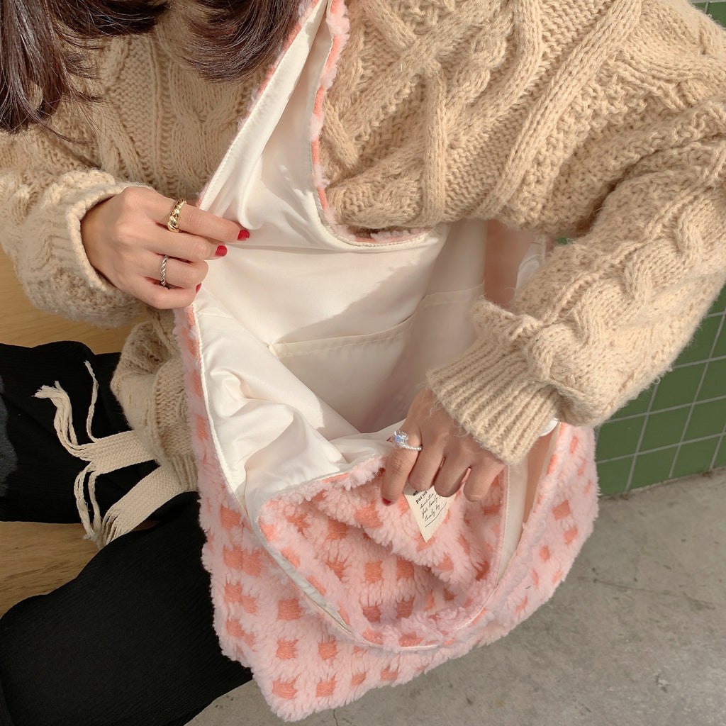 Éloane | Teddy Shopper – Grote Geruite Tote Tas