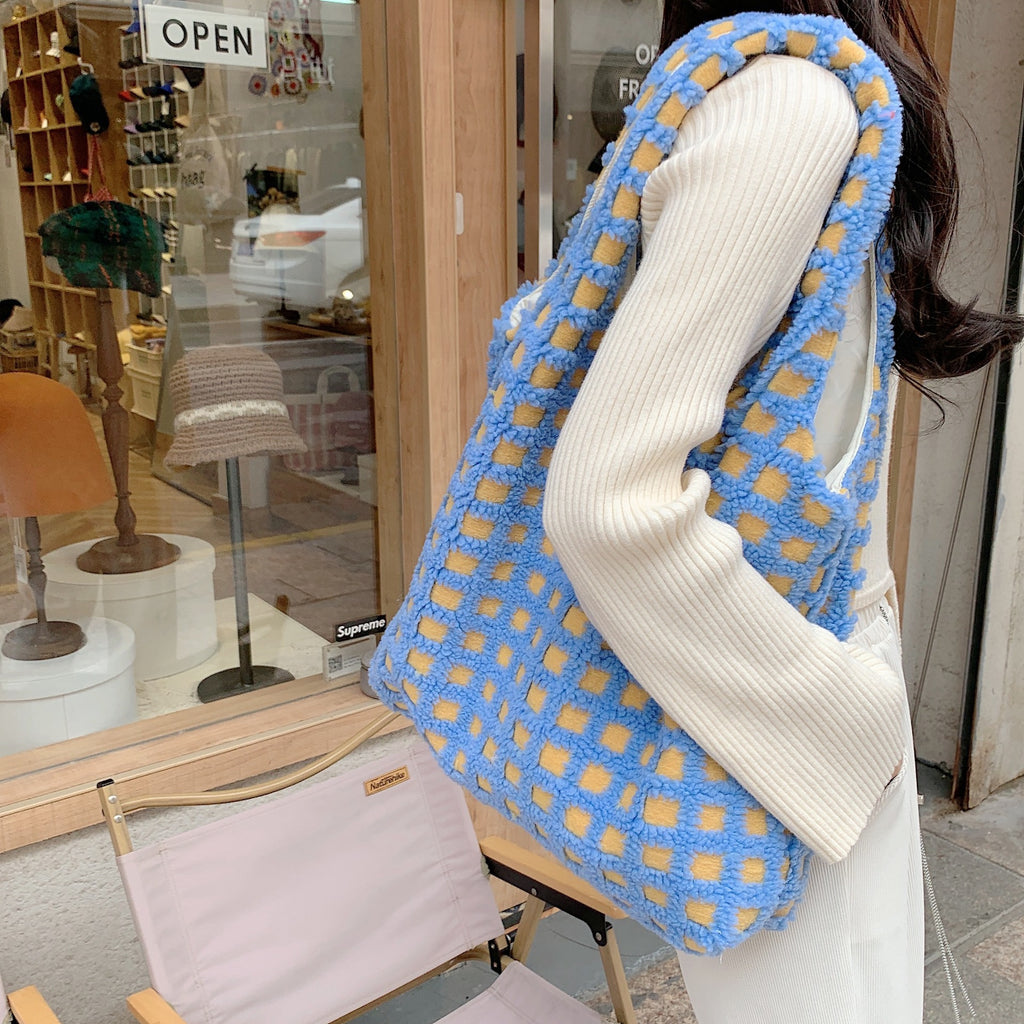 Éloane | Teddy Shopper – Grote Geruite Tote Tas