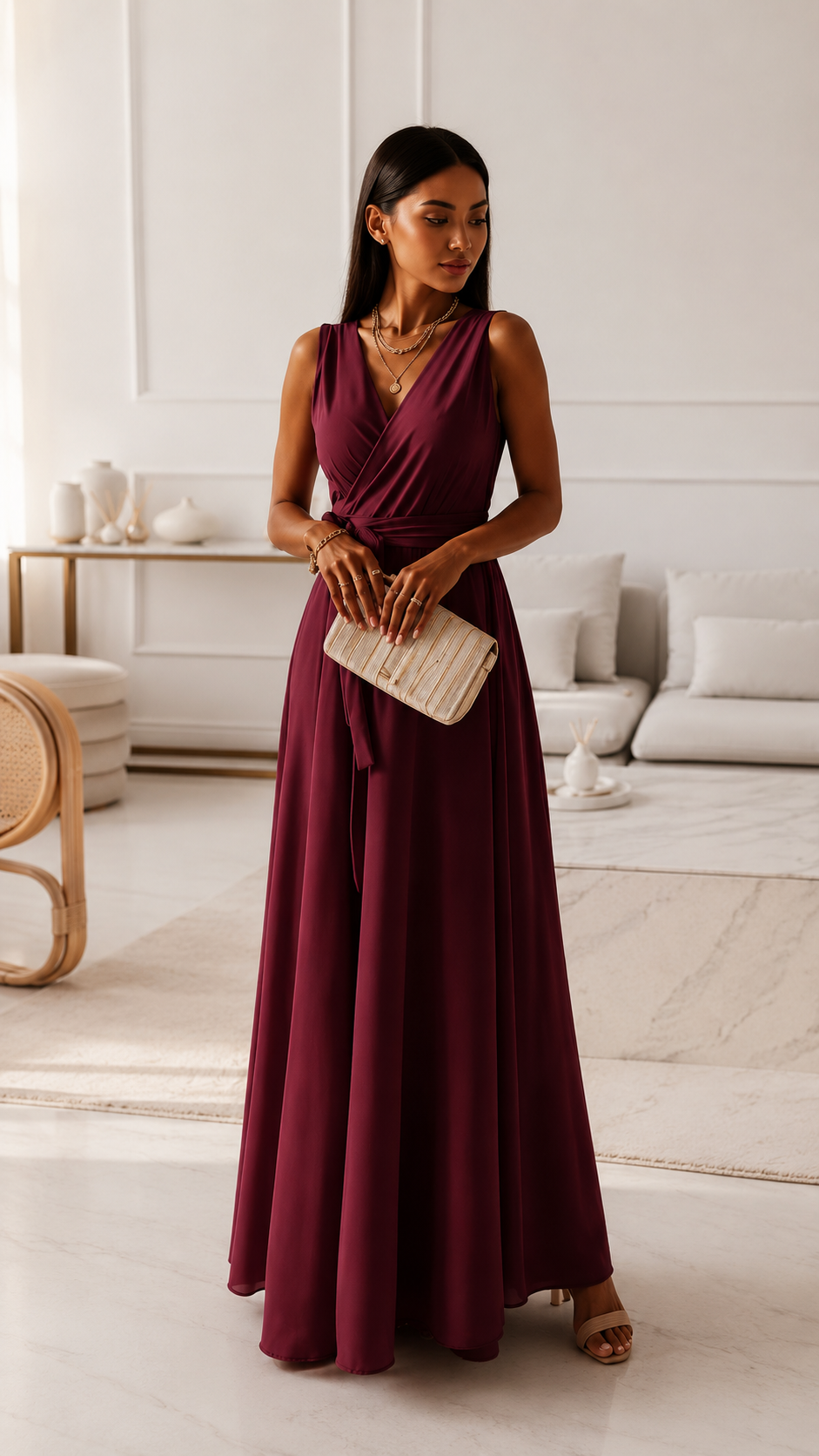 Selena | Elegante Maxi Jurk met Strikceintuur