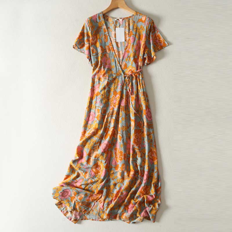 Camellia | Katoenen Maxi Wikkeljurk met Print