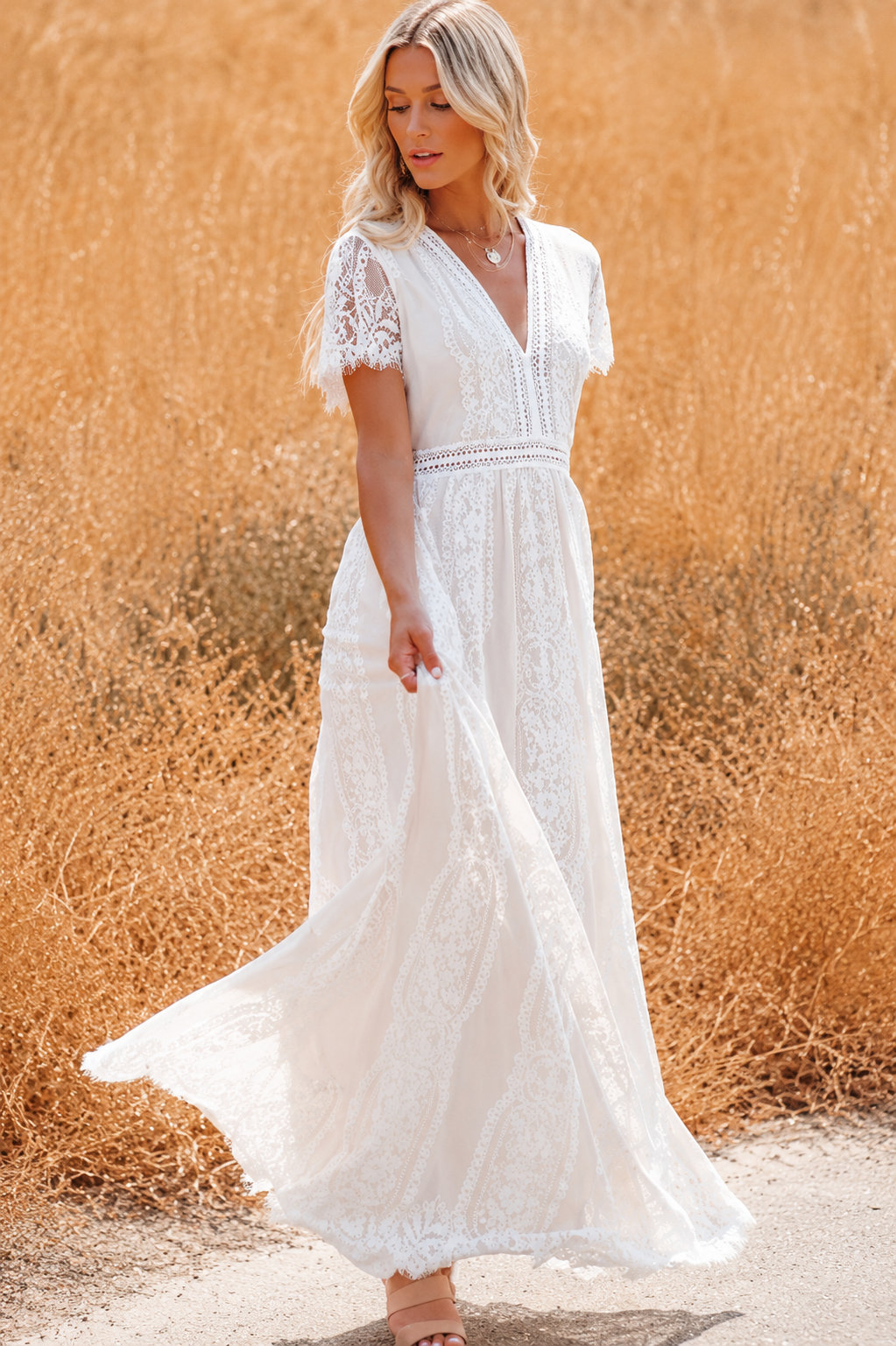Velma | Boho Witte Kanten Maxi Jurk Dames