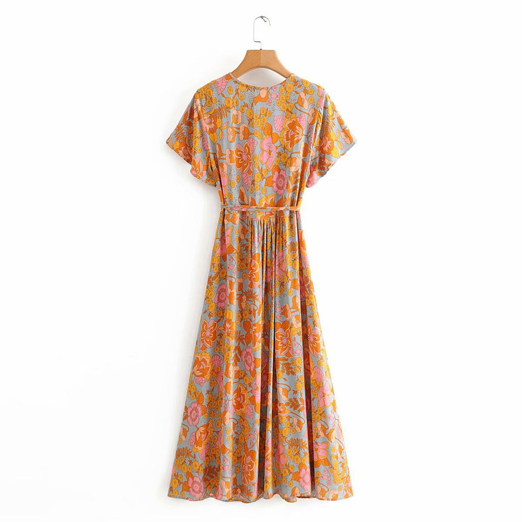 Camellia | Katoenen Maxi Wikkeljurk met Print