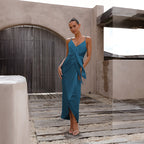Isabella | Satin Midi Jurk Dames Chic