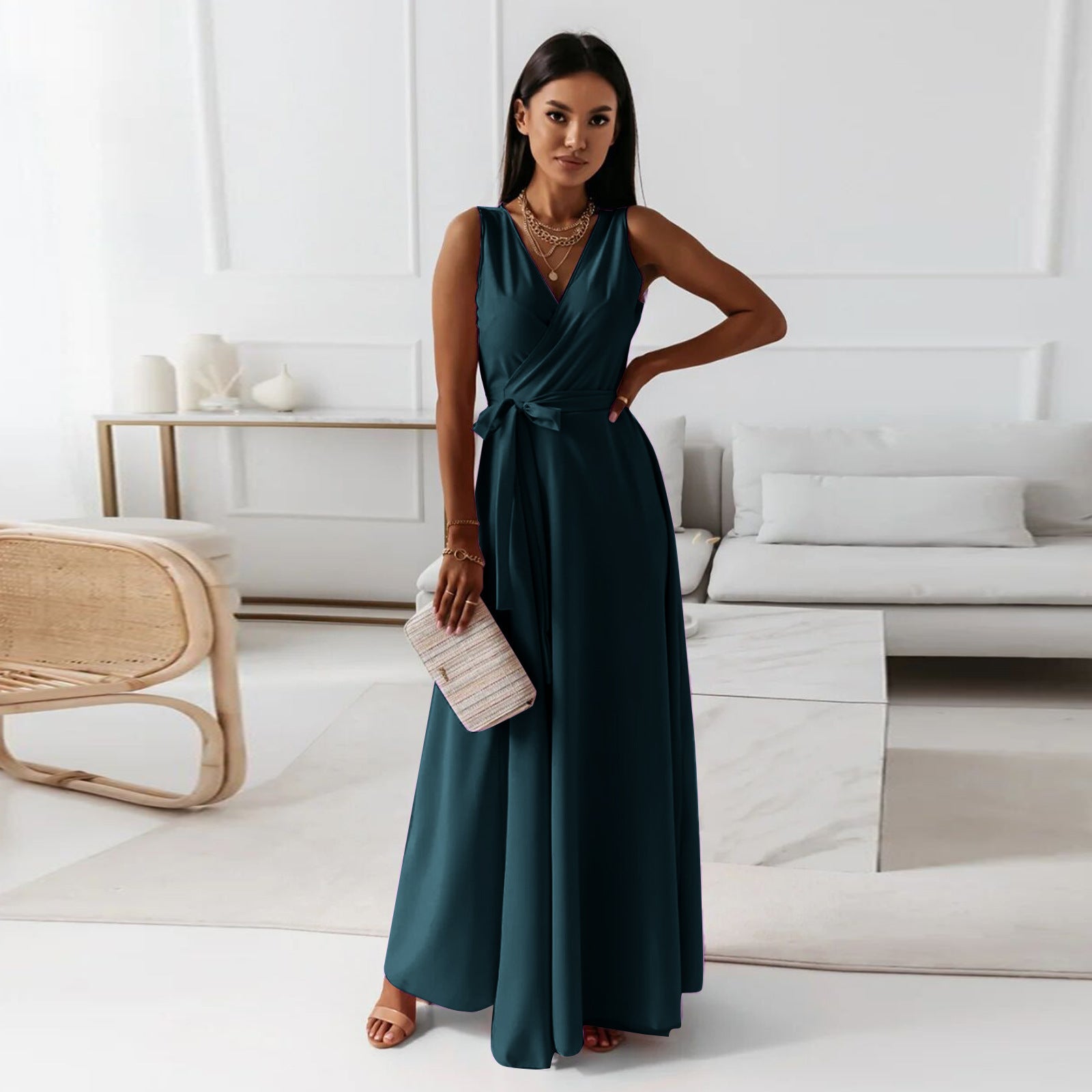 Selena | Elegante Maxi Jurk met Strikceintuur