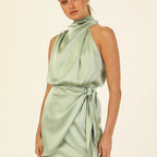 Carine | Satijnen Halter Mini Jurk