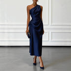 Valentina | Satin One Shoulder Midi Jurk
