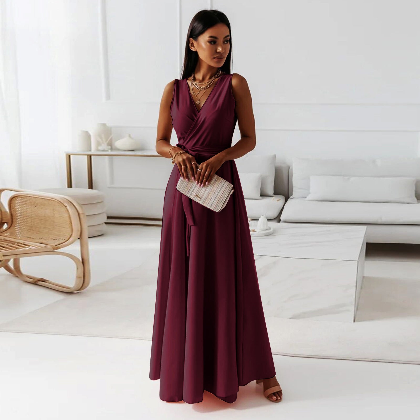 Selena | Elegante Maxi Jurk met Strikceintuur