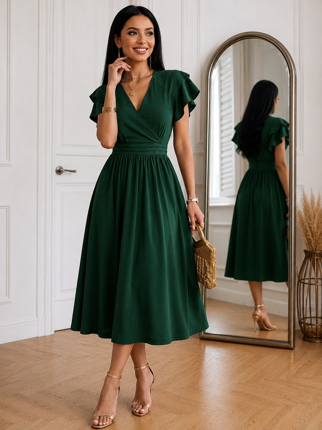 Fantine | V-Hals Midi Jurk Dames