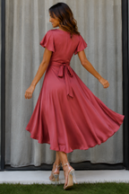 Shiva | Satin Wikkeljurk – Midi Feestjurk