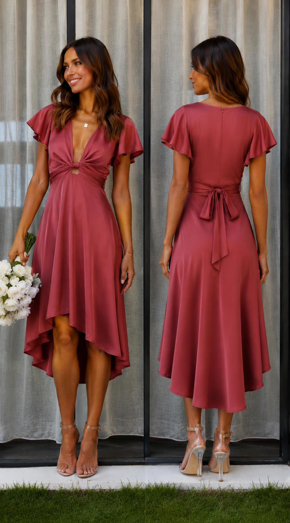 Shiva | Satin Wikkeljurk – Midi Feestjurk