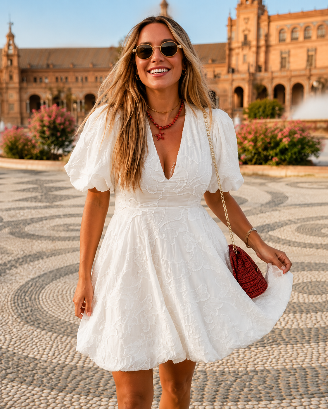 Ashley | Geborduurde Puff Sleeve Jurk