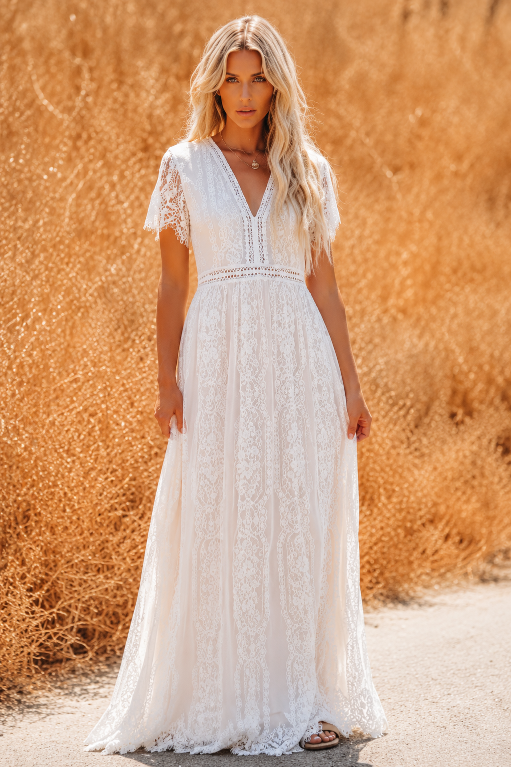 Velma | Boho Witte Kanten Maxi Jurk Dames