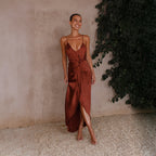 Isabella | Satin Midi Jurk Dames Chic