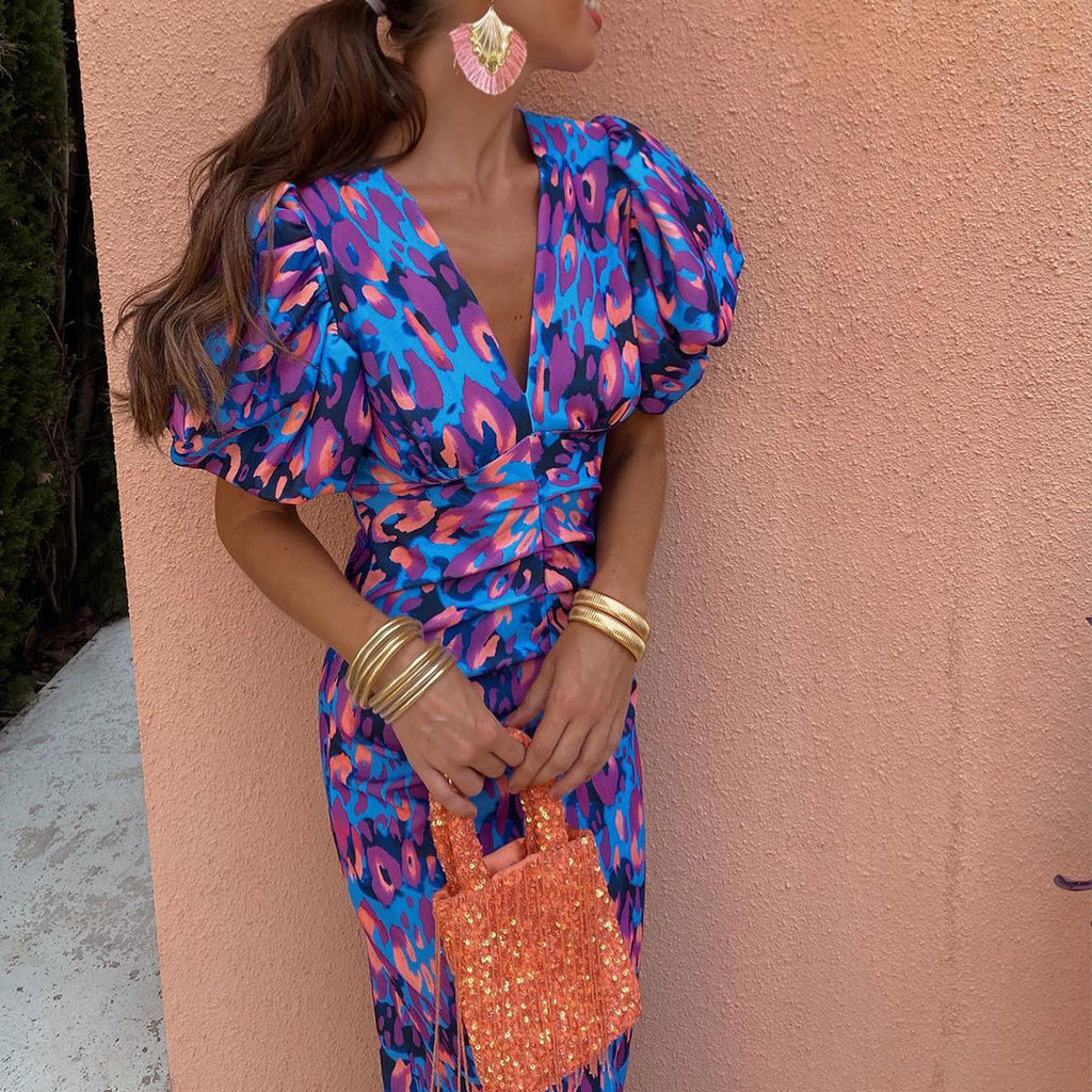 Donna | Maxi Jurk met Pofmouwen & V-Hals