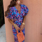 Donna | Maxi Jurk met Pofmouwen & V-Hals