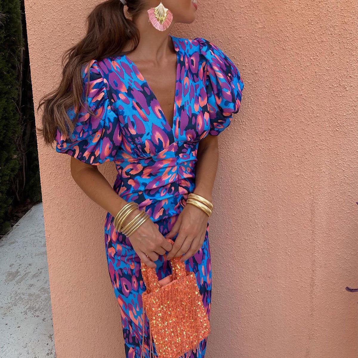 Donna | Maxi Jurk met Pofmouwen & V-Hals
