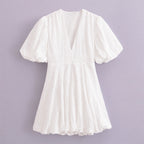 Ashley | Geborduurde Puff Sleeve Jurk