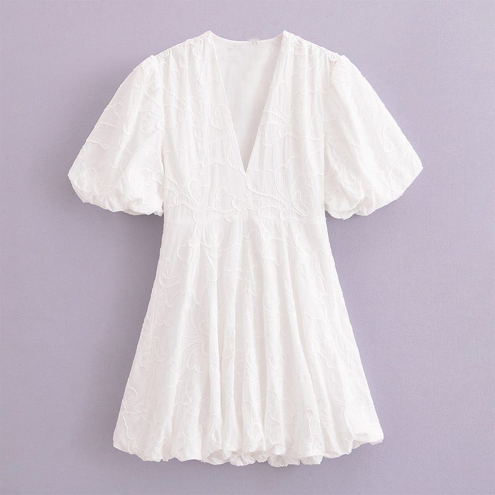 Ashley | Geborduurde Puff Sleeve Jurk