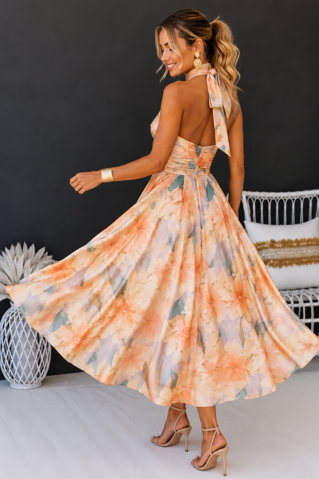 Soléa | Dames Halter Maxi Jurk met Bloemenprint