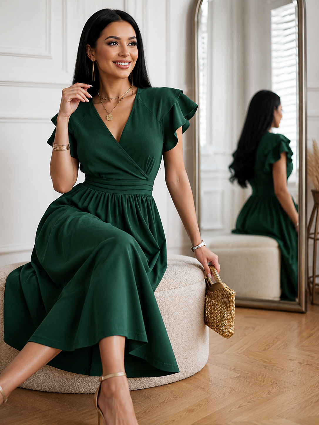 Fantine | V-Hals Midi Jurk Dames