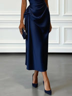 Valentina | Satin One Shoulder Midi Jurk