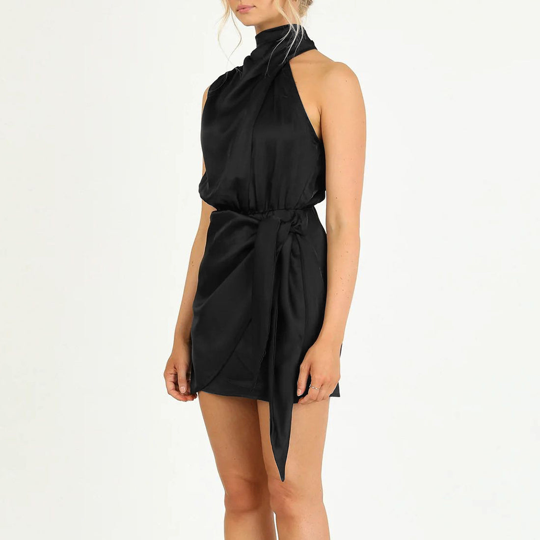 Carine | Satijnen Halter Mini Jurk