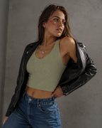 Jade | Seamless Rib V-Hals Top One Size