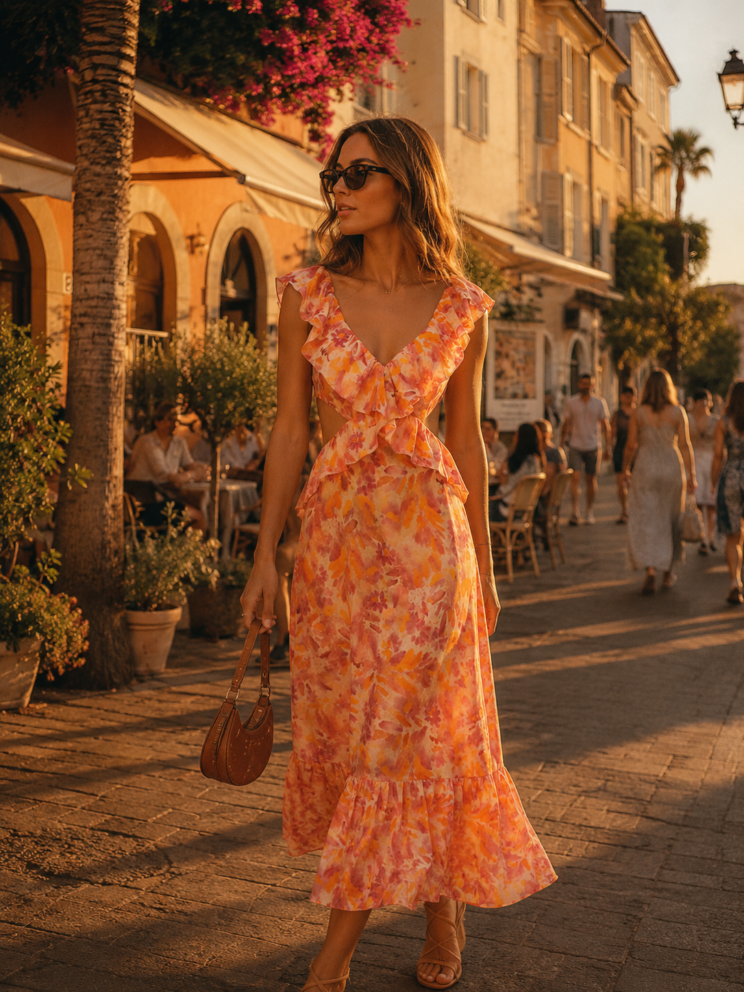 Noor | Ruffle Maxi Jurk Dames met Open Taille