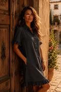 Penelope | Denim Look Jurk met Ruffles