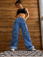 Jacky | Baggy Cargo Wide Leg Jeans voor Dames