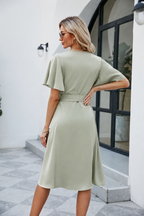 Evi | Satin Wrap Jurk met Vlindermouwen
