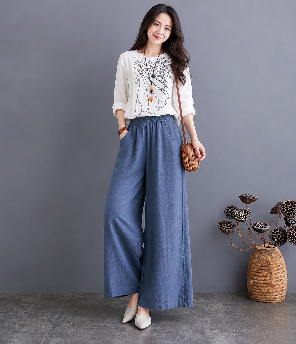Yara | Linnen Palazzo Broek met Hoge Taille