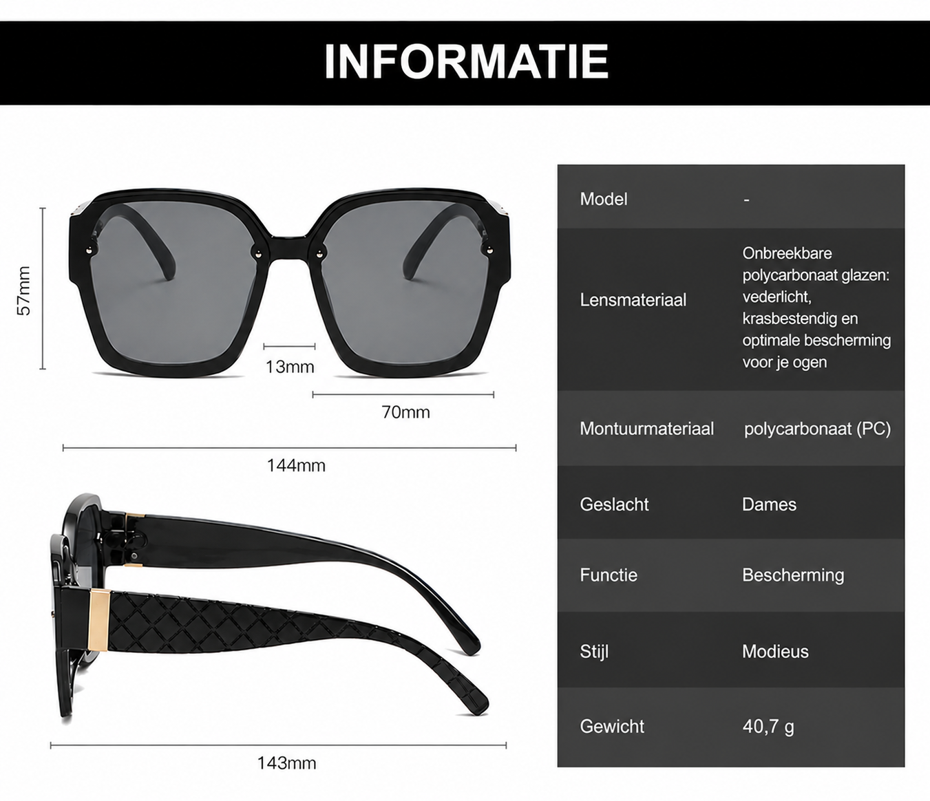 Eline | Luxe Vierkante Zonnebril UV400 Dames