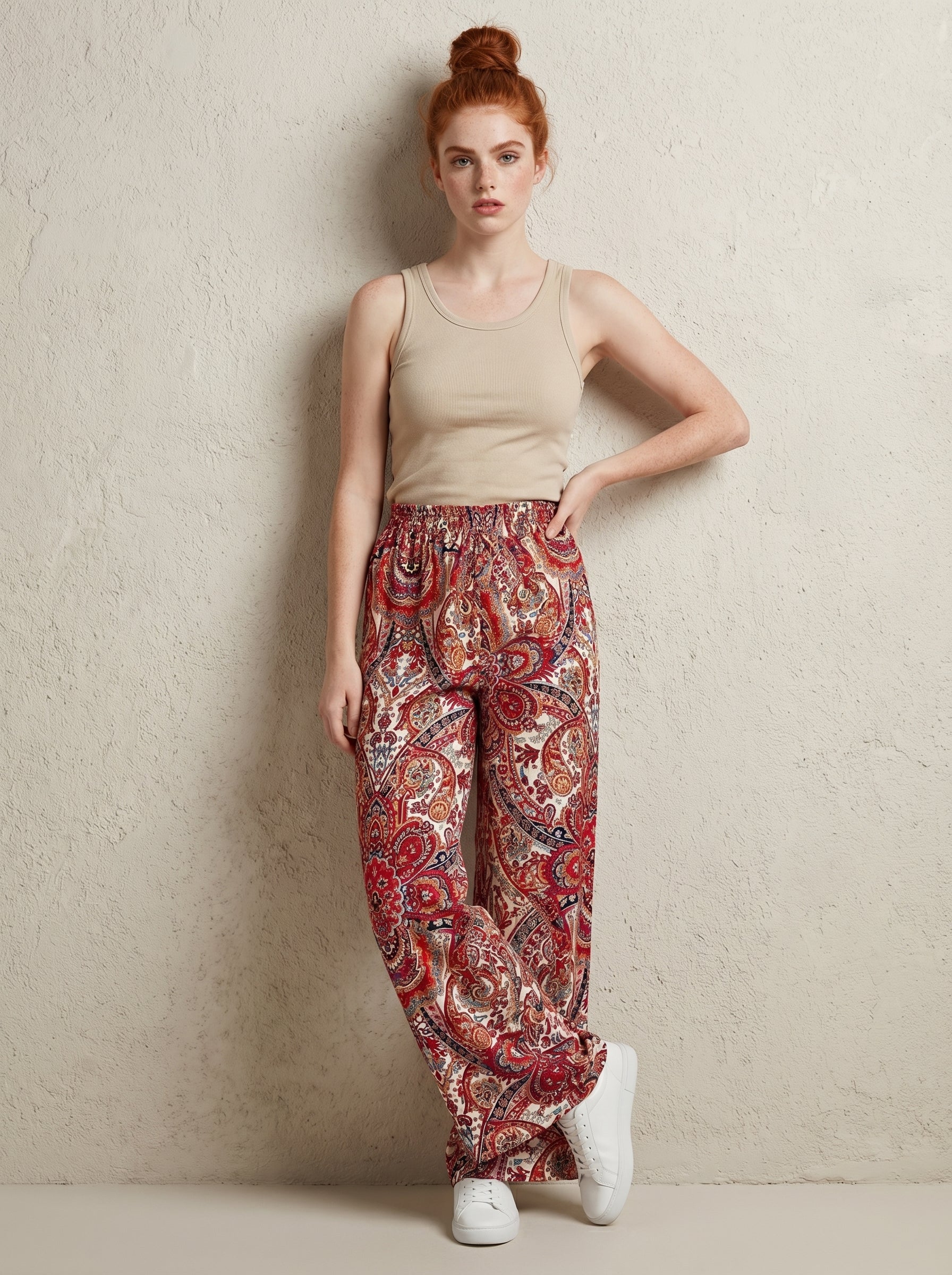 Bohemian Wide Leg Broek – Paisley Print