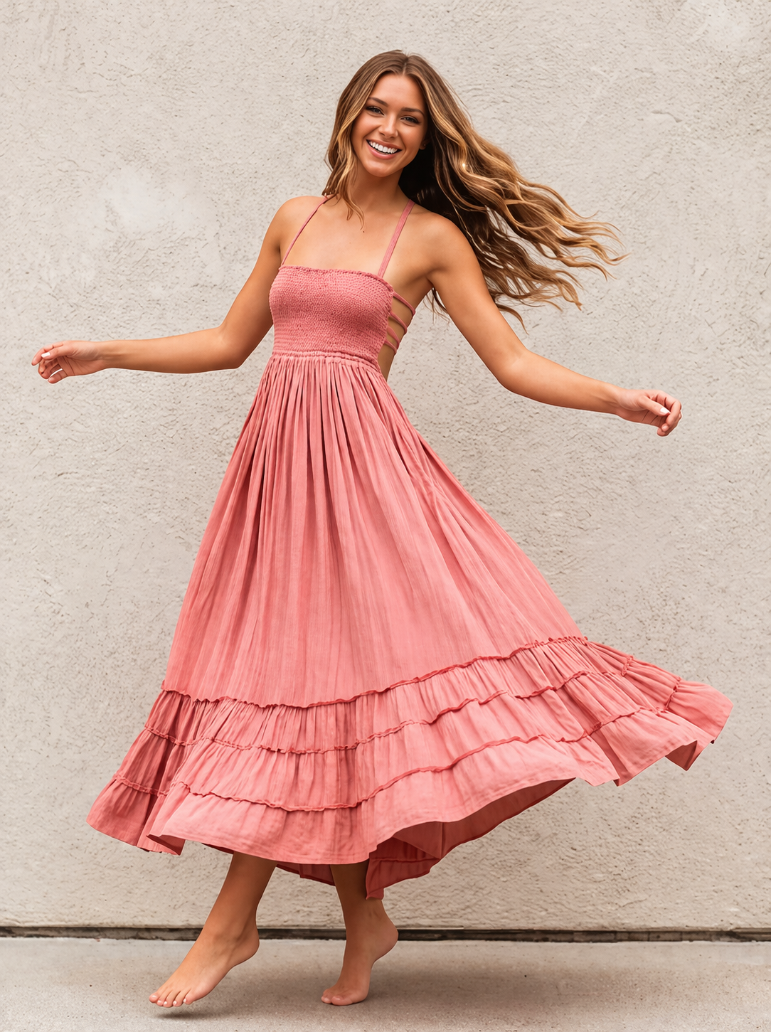 Rosa | Bohemian Katoenen Maxi Jurk met Open Rug