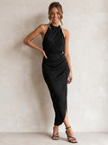 Capri | Elegante Halter Maxi Jurk met Split en Open Rug