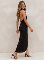 Capri | Elegante Halter Maxi Jurk met Split en Open Rug