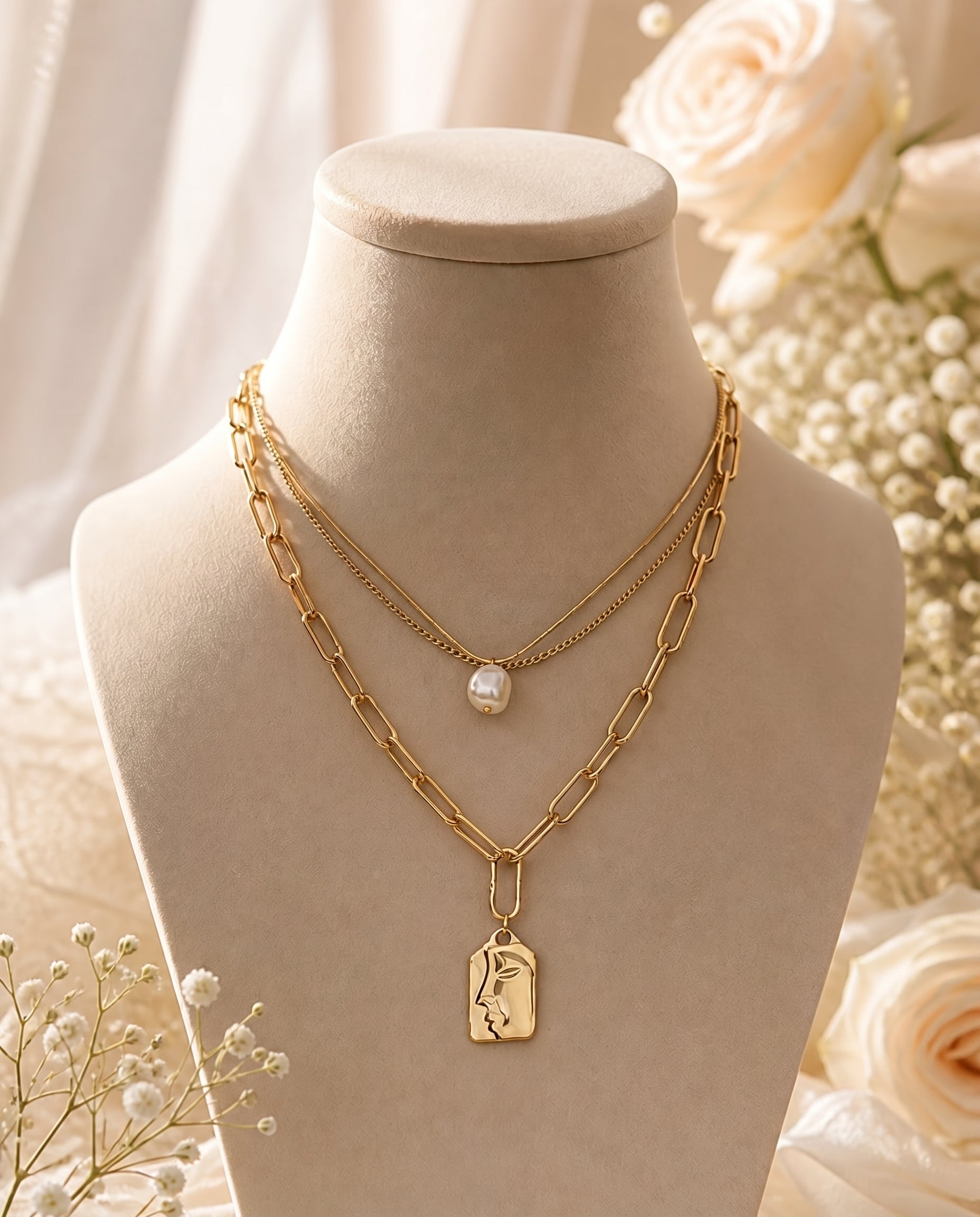 Liora | Layered Ketting Set met Bedel & Parel