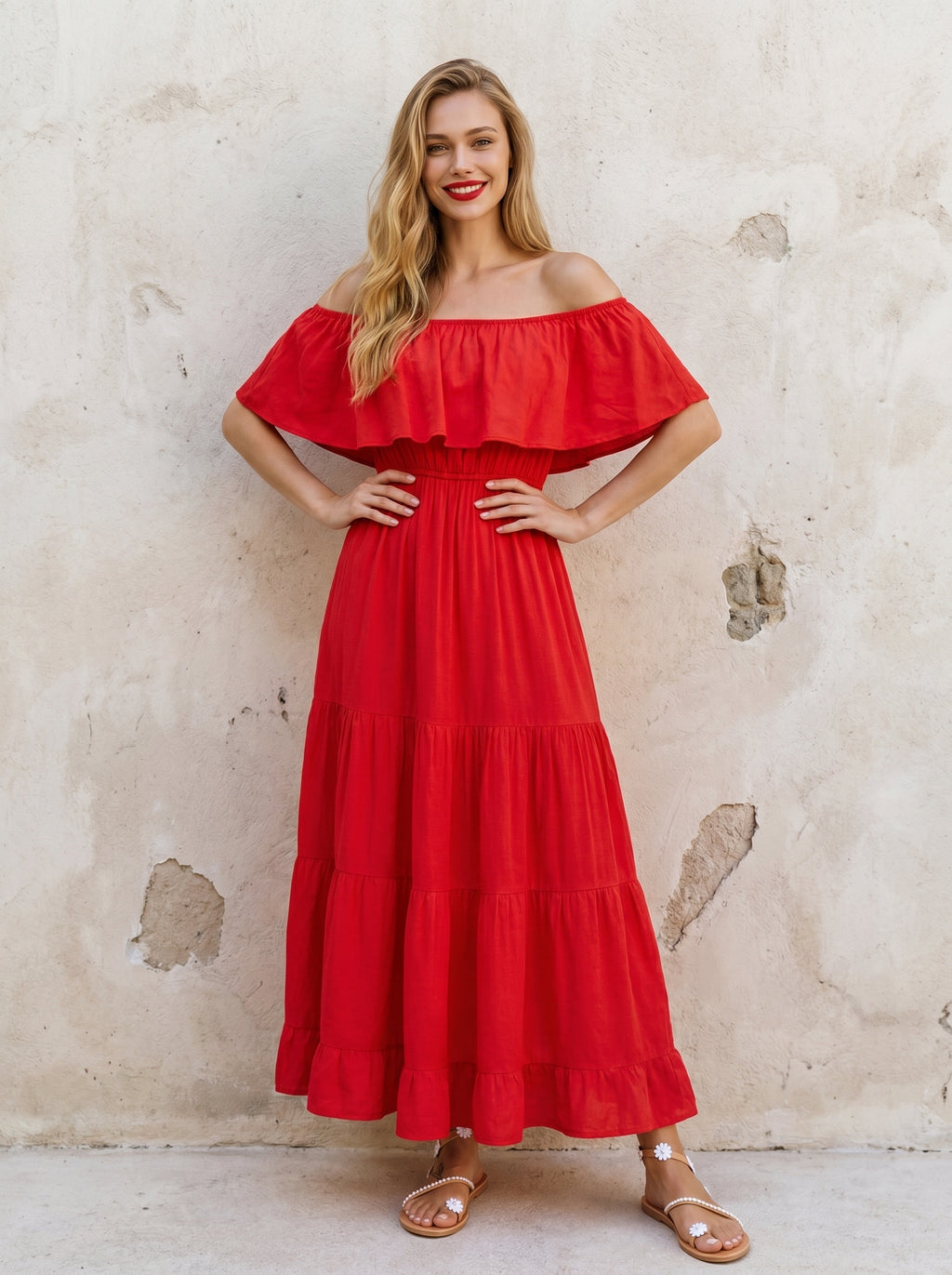 Isla | Boho Maxi Jurk met Off-Shoulder Halslijn