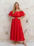 Isla | Boho Maxi Jurk met Off-Shoulder Halslijn