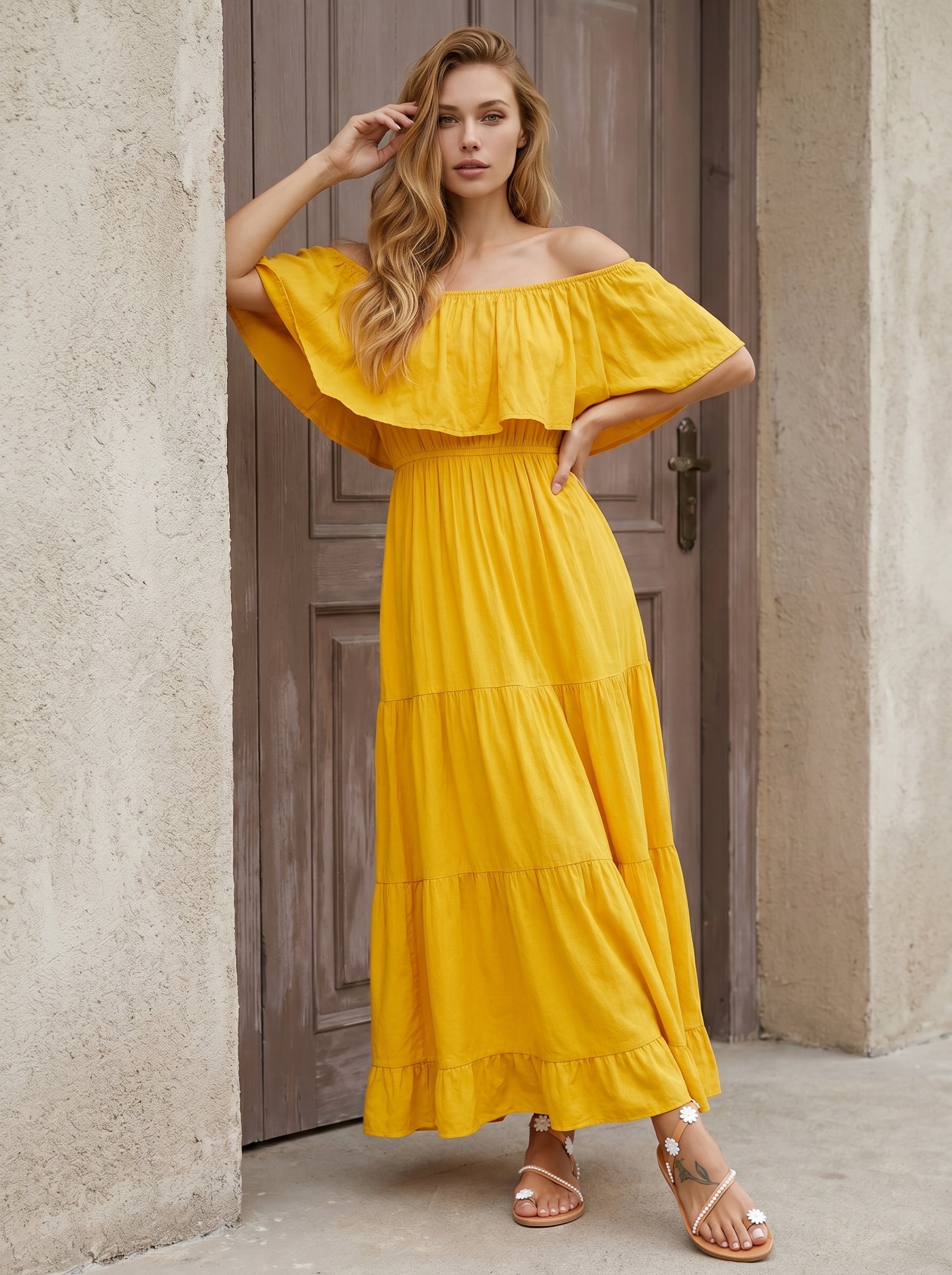 Isla | Boho Maxi Jurk met Off-Shoulder Halslijn