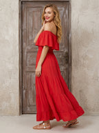 Isla | Boho Maxi Jurk met Off-Shoulder Halslijn