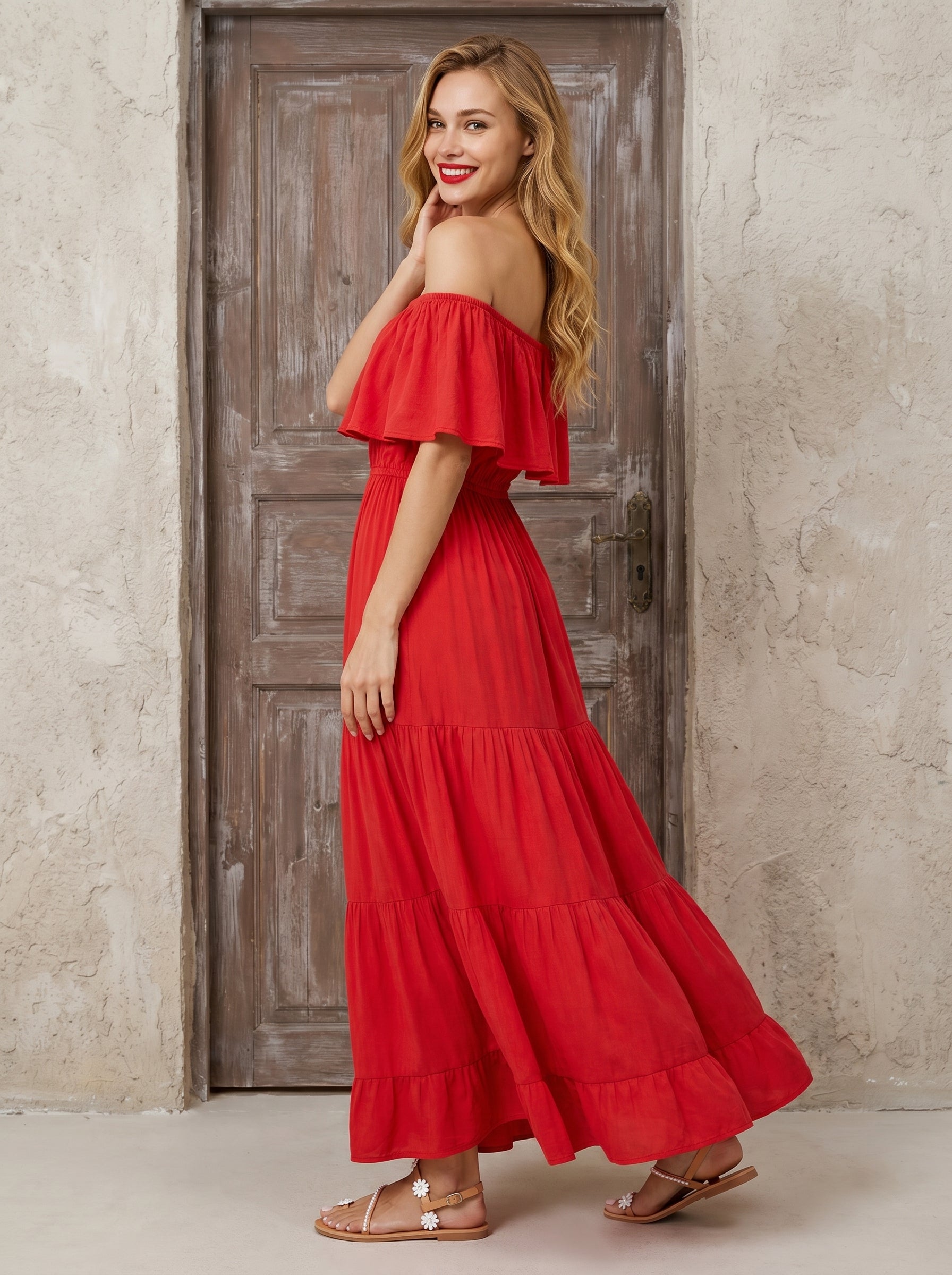 Isla | Boho Maxi Jurk met Off-Shoulder Halslijn