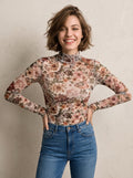 Sienna | Dames Bloemen Top met Col en Slim Fit Stretch
