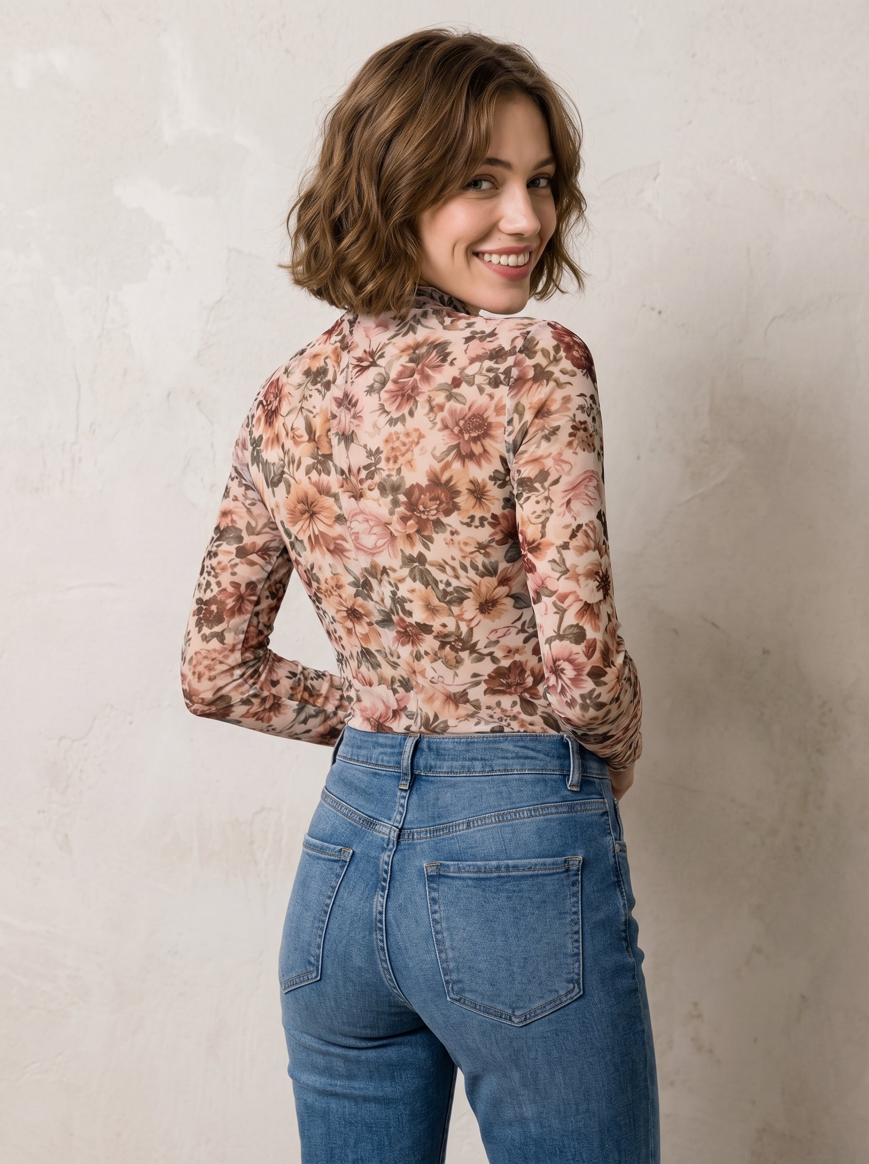 Sienna | Dames Bloemen Top met Col en Slim Fit Stretch